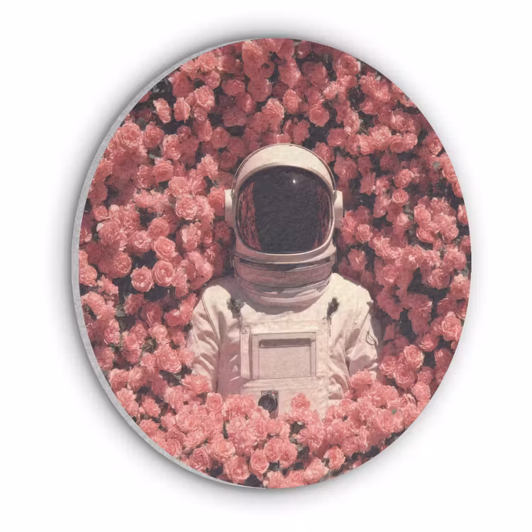 Bloemen - Roze - Astronaut Akoestische PET Vilt - Rond klein -3d
