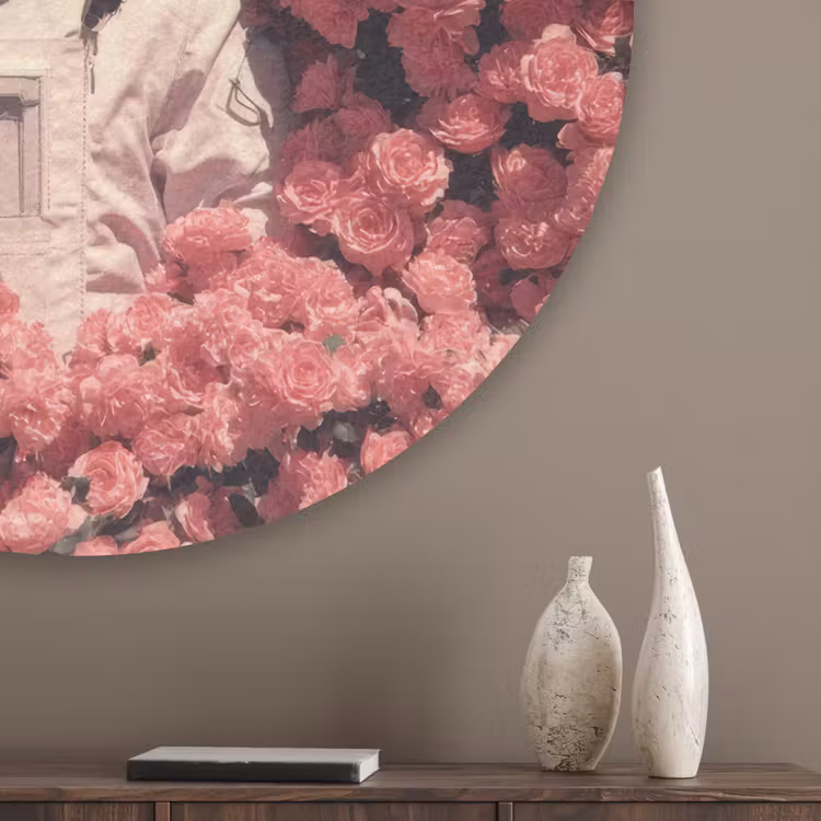 Bloemen - Roze - Astronaut Akoestische PET Vilt - Rond klein -sfeer5_closeup