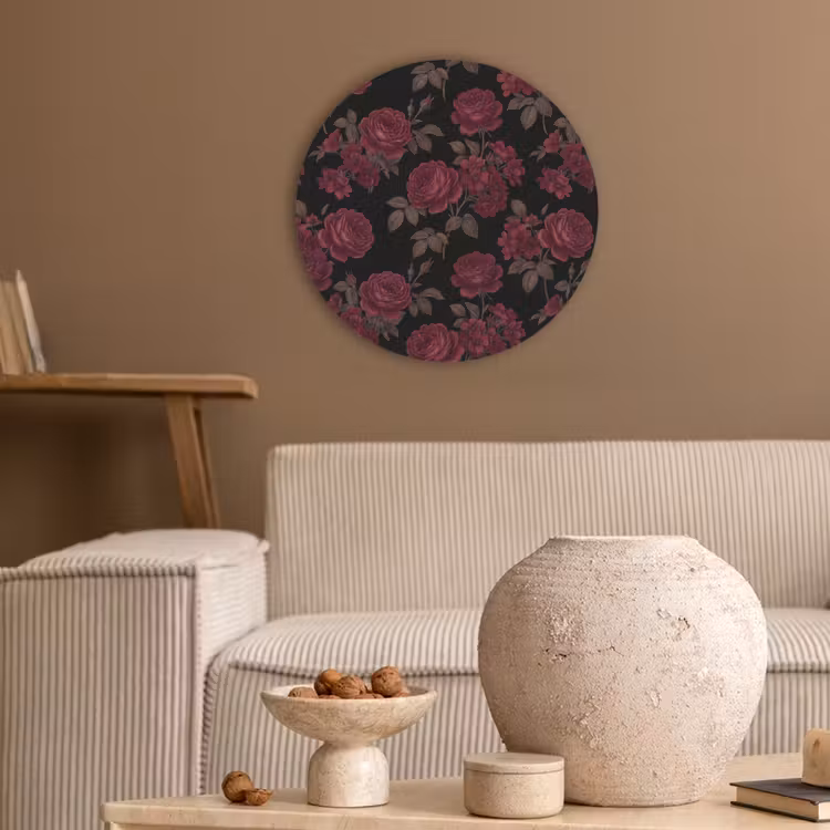 Bloemen - Roos - Patroon - Klassiek - Rood Akoestische PET Vilt - Rond klein -sfeer1