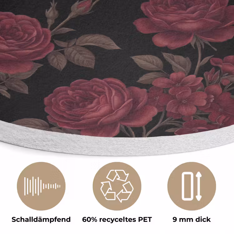 Bloemen - Roos - Patroon - Klassiek - Rood Akoestische PET Vilt - Rond klein -closeup_DE