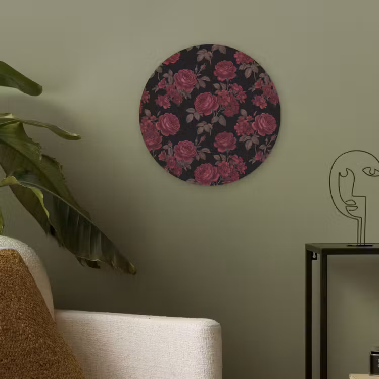 Bloemen - Roos - Patroon - Klassiek - Rood Akoestische PET Vilt - Rond klein -sfeer2