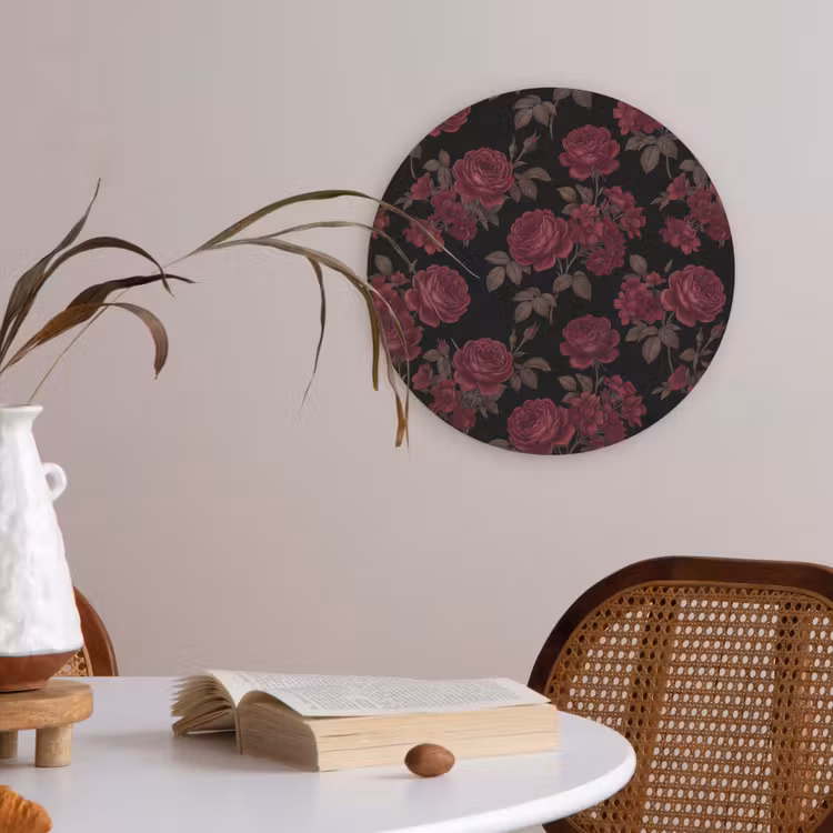 Bloemen - Roos - Patroon - Klassiek - Rood Akoestische PET Vilt - Rond klein -sfeer3