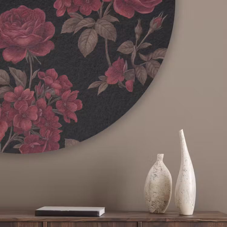 Bloemen - Roos - Patroon - Klassiek - Rood Akoestische PET Vilt - Rond klein -sfeer5_closeup