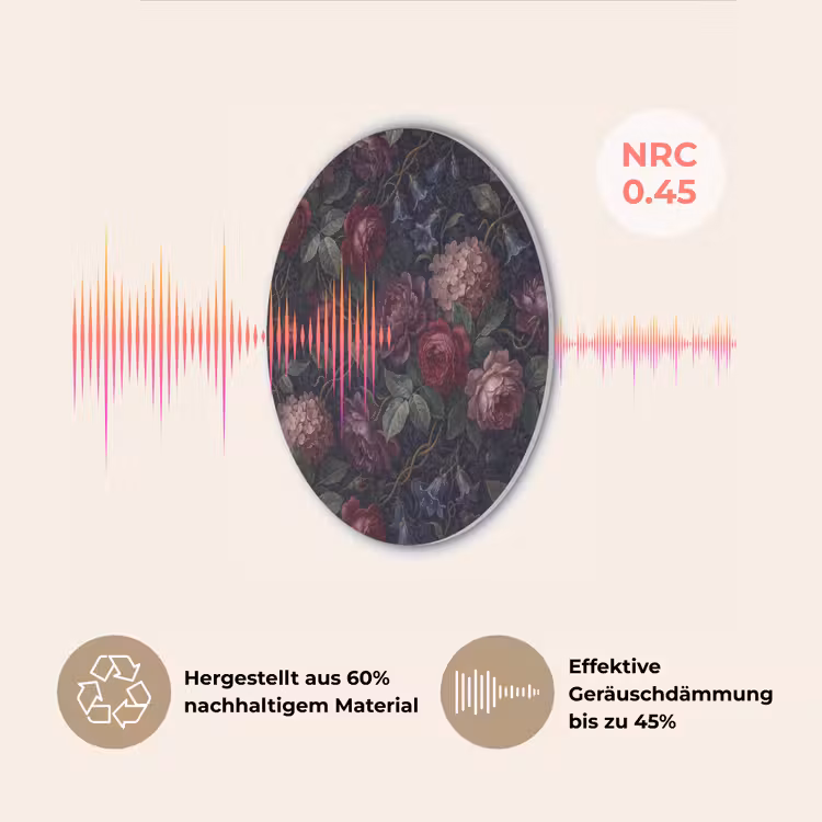 Bloemen - Rood - Klassiek - Donker - Patroon Akoestische PET Vilt - Rond klein -USP_DE