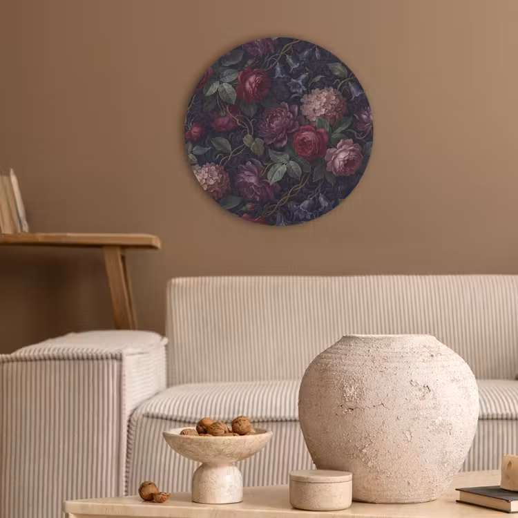 Bloemen - Rood - Klassiek - Donker - Patroon Akoestische PET Vilt - Rond klein -sfeer1