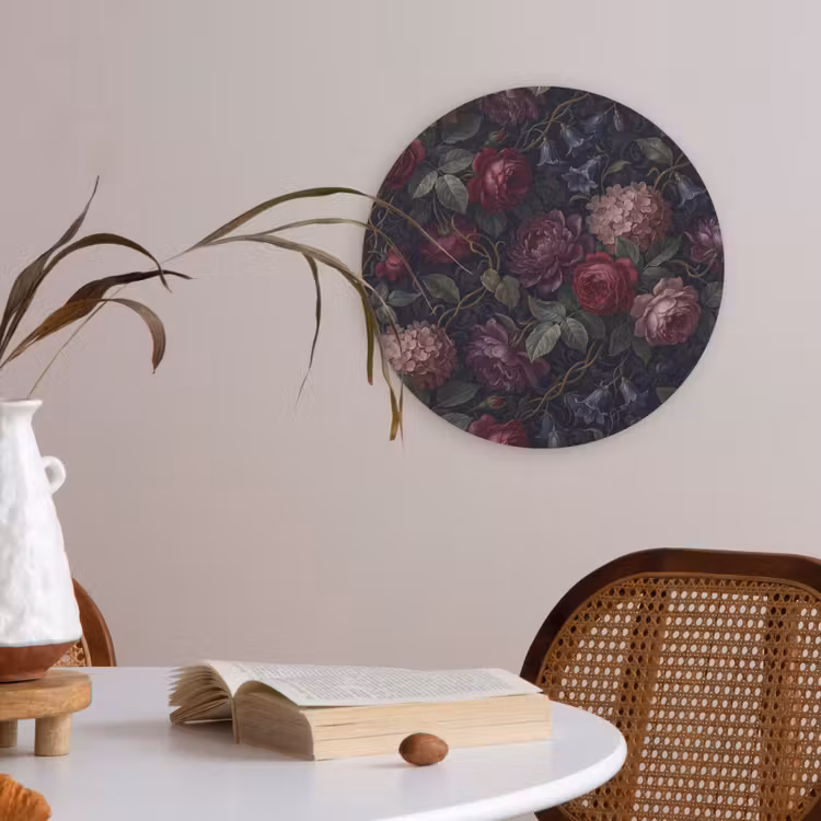 Bloemen - Rood - Klassiek - Donker - Patroon Akoestische PET Vilt - Rond klein -sfeer3