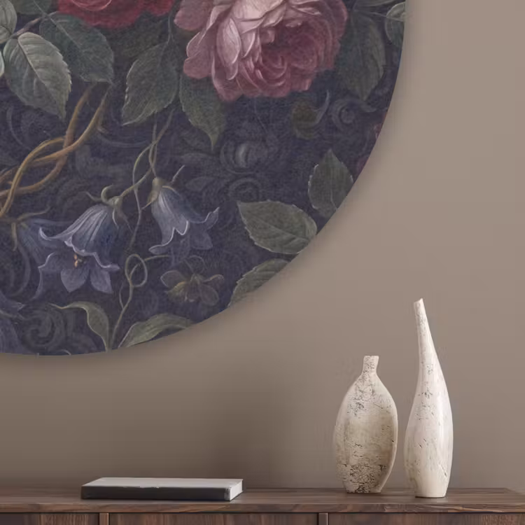Bloemen - Rood - Klassiek - Donker - Patroon Akoestische PET Vilt - Rond klein -sfeer5_closeup