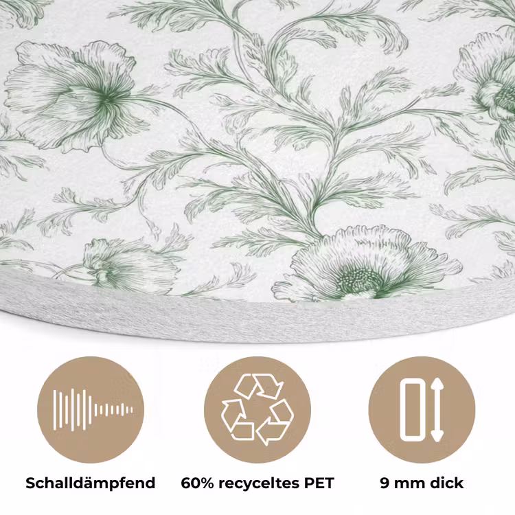 Bloemen - Getekend - Groen Akoestische PET Vilt - Rond klein 838 -closeup_DE