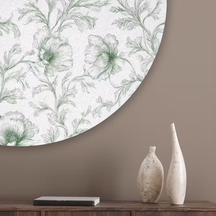 Bloemen - Getekend - Groen Akoestische PET Vilt - Rond klein 838 -sfeer5_closeup