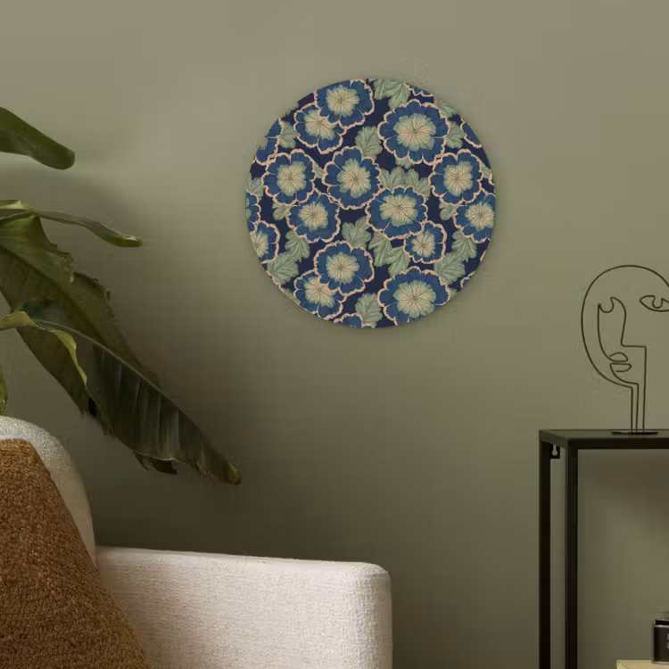 Bloemen - Borduurwerk - Patroon - Blauw - Groen Akoestische PET Vilt - Rond klein 838 -sfeer2