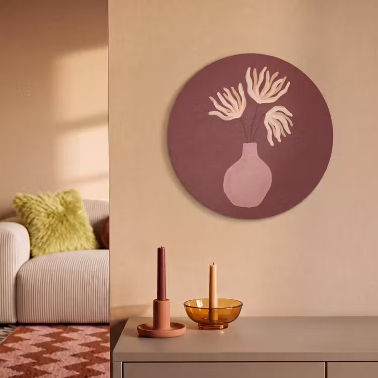 Bloemen - Vaas - Abstract - Modern - Aardetinten Akoestische PET Vilt - Rond klein -sfeer1
