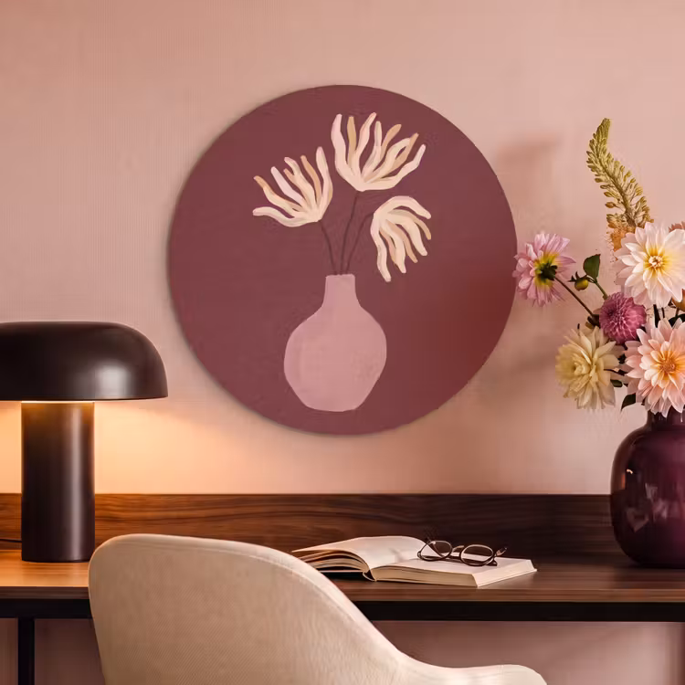 Bloemen - Vaas - Abstract - Modern - Aardetinten Akoestische PET Vilt - Rond klein -sfeer3