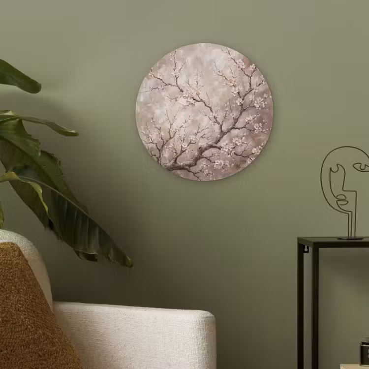Bloesem - Takken - Schilderij - Beige - Serene Akoestische PET Vilt - Rond klein -sfeer2