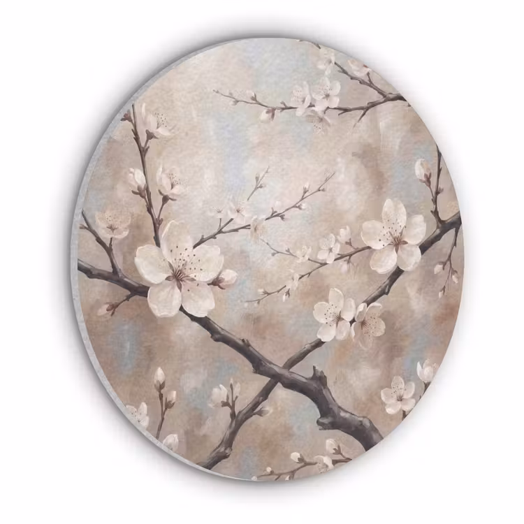 Bloesem - Takken - Schilderij - Beige - Serene Akoestische PET Vilt - Rond klein -3d