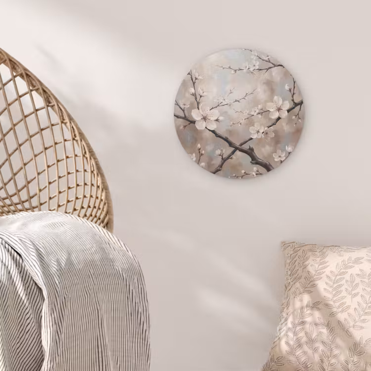 Bloesem - Takken - Schilderij - Beige - Serene Akoestische PET Vilt - Rond klein -sfeer4