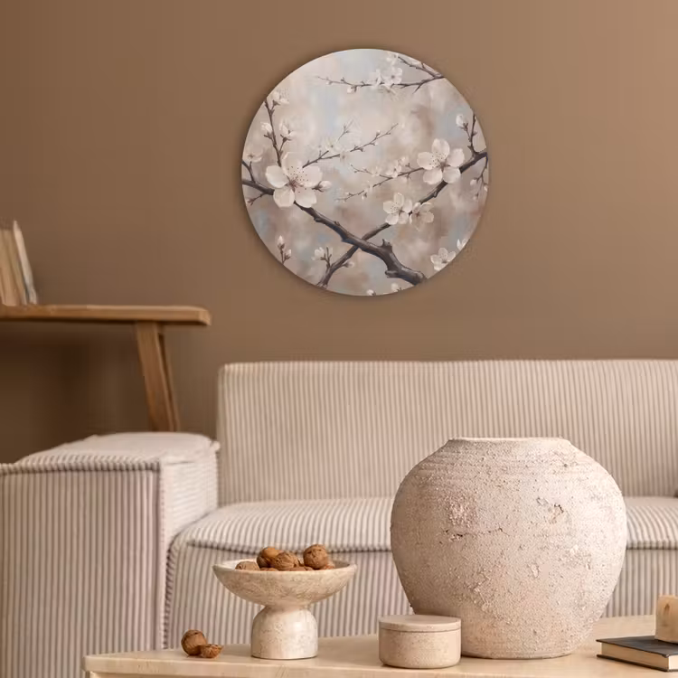Bloesem - Takken - Schilderij - Beige - Serene Akoestische PET Vilt - Rond klein -sfeer1