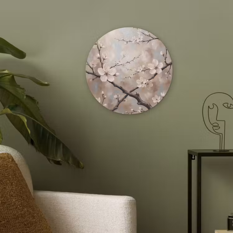 Bloesem - Takken - Schilderij - Beige - Serene Akoestische PET Vilt - Rond klein -sfeer2