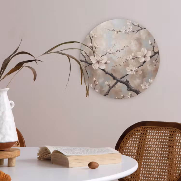 Bloesem - Takken - Schilderij - Beige - Serene Akoestische PET Vilt - Rond klein -sfeer3