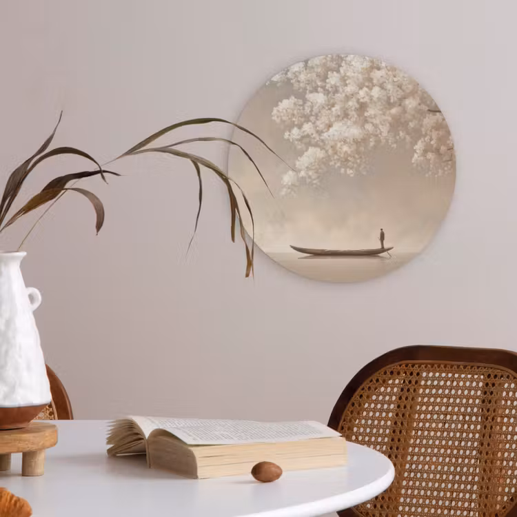 Bloesems - Wit - Boot - Minimalistisch Akoestische PET Vilt - Rond klein -sfeer3