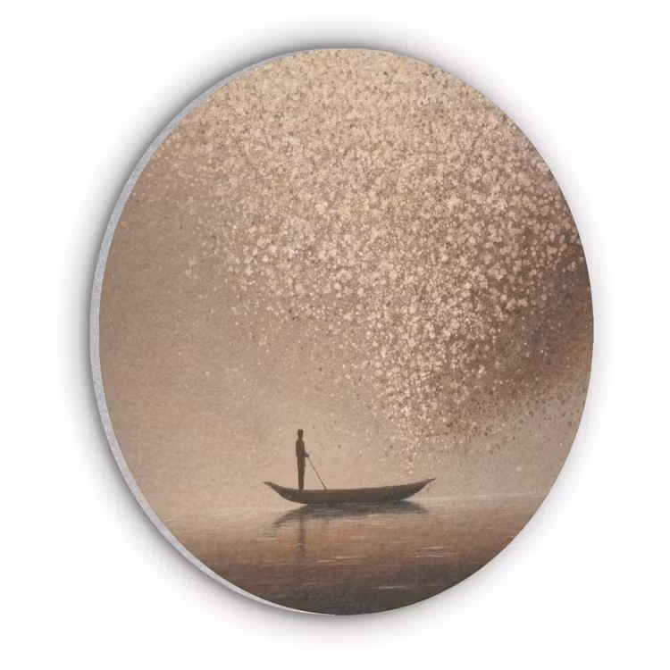 Bootje - Blaadjes - Goud - Water Akoestische PET Vilt - Rond klein -3d