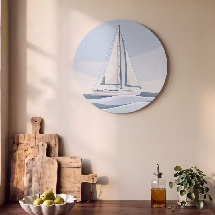 Boot - Zeil - Zee - Modern - Beige Akoestische PET Vilt - Rond klein -sfeer2