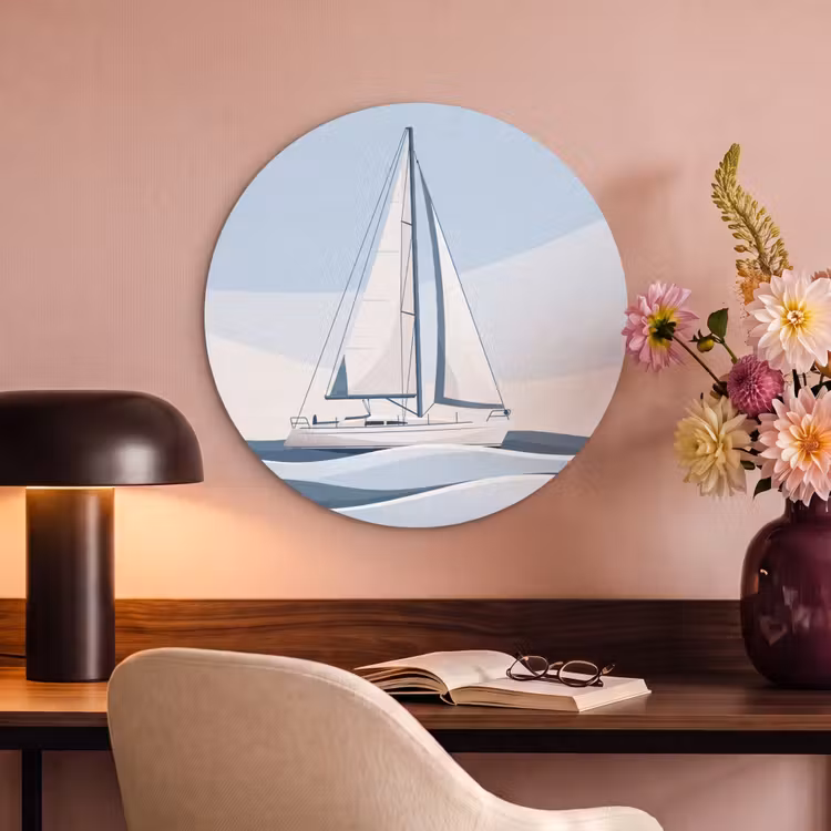 Boot - Zeil - Zee - Modern - Beige Akoestische PET Vilt - Rond klein -sfeer3