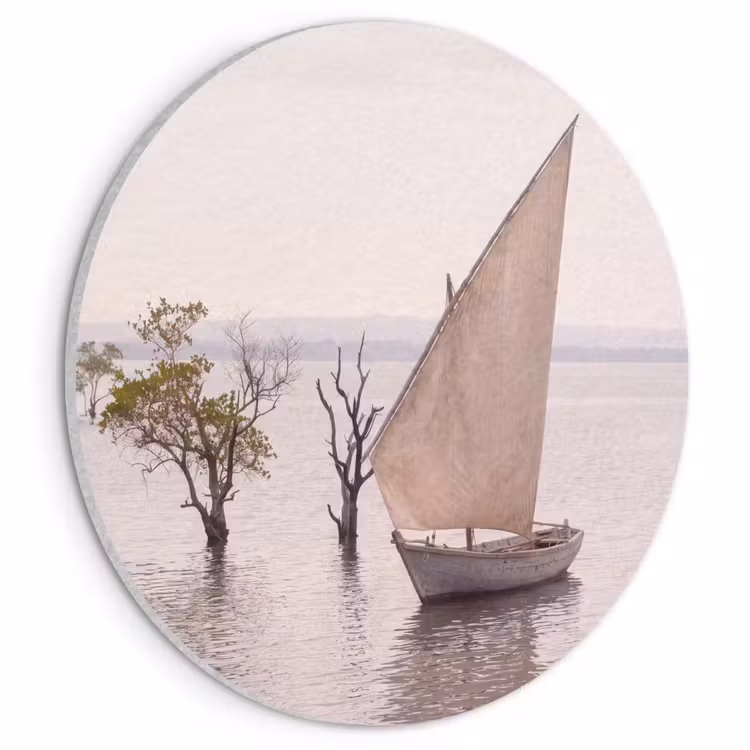 Boot - Zeil - Water - Tropisch - Natuur Akoestische PET Vilt - Rond klein -3d