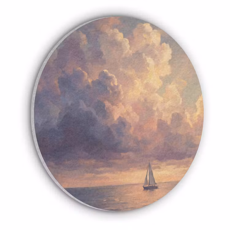 Boot - Zonsondergang - Zee - Natuur - Goud Akoestische PET Vilt - Rond klein -3d
