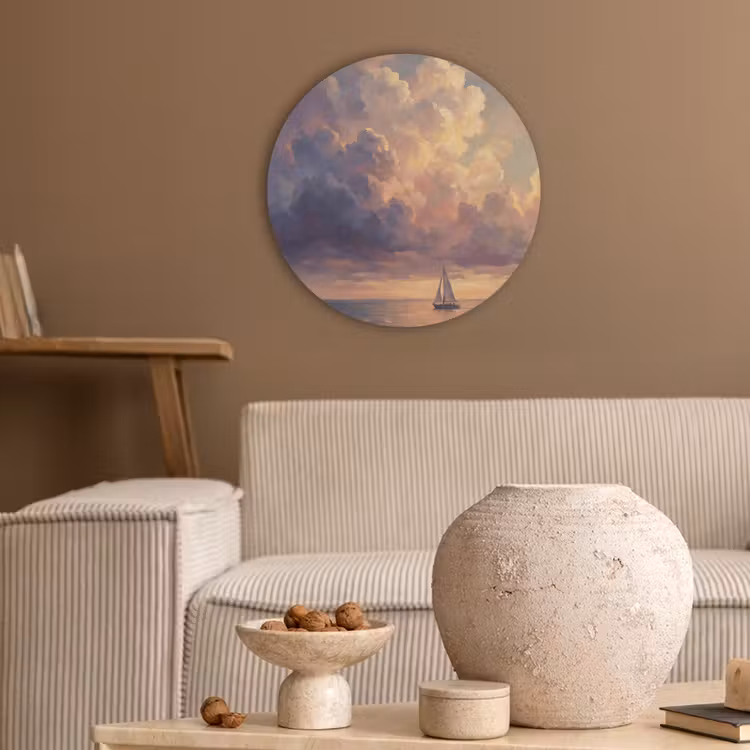 Boot - Zonsondergang - Zee - Natuur - Goud Akoestische PET Vilt - Rond klein -sfeer1