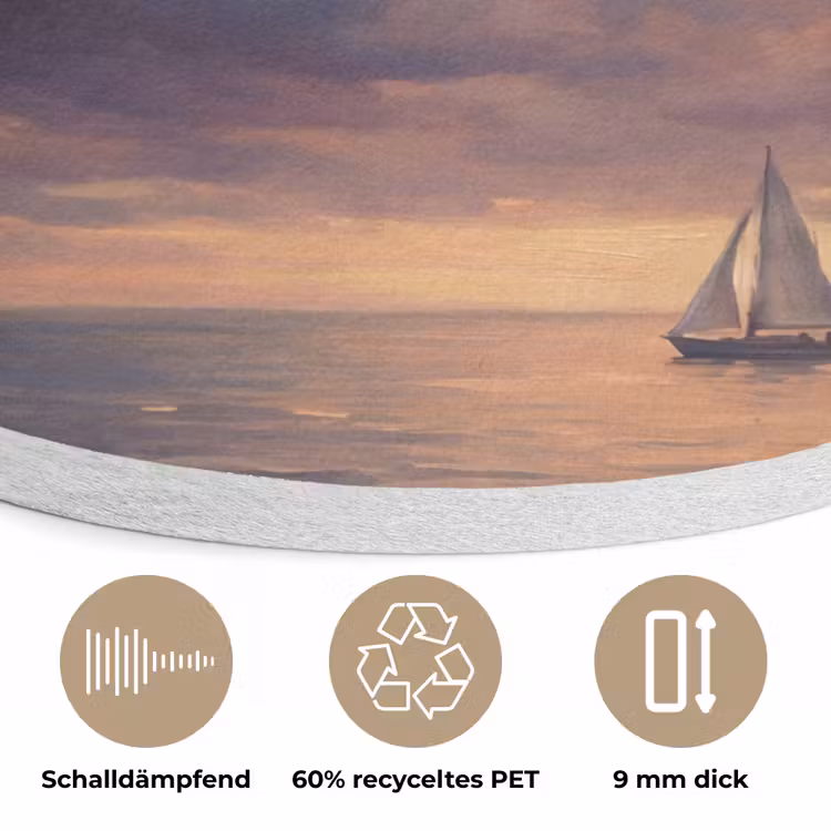Boot - Zonsondergang - Zee - Natuur - Goud Akoestische PET Vilt - Rond klein -closeup_DE