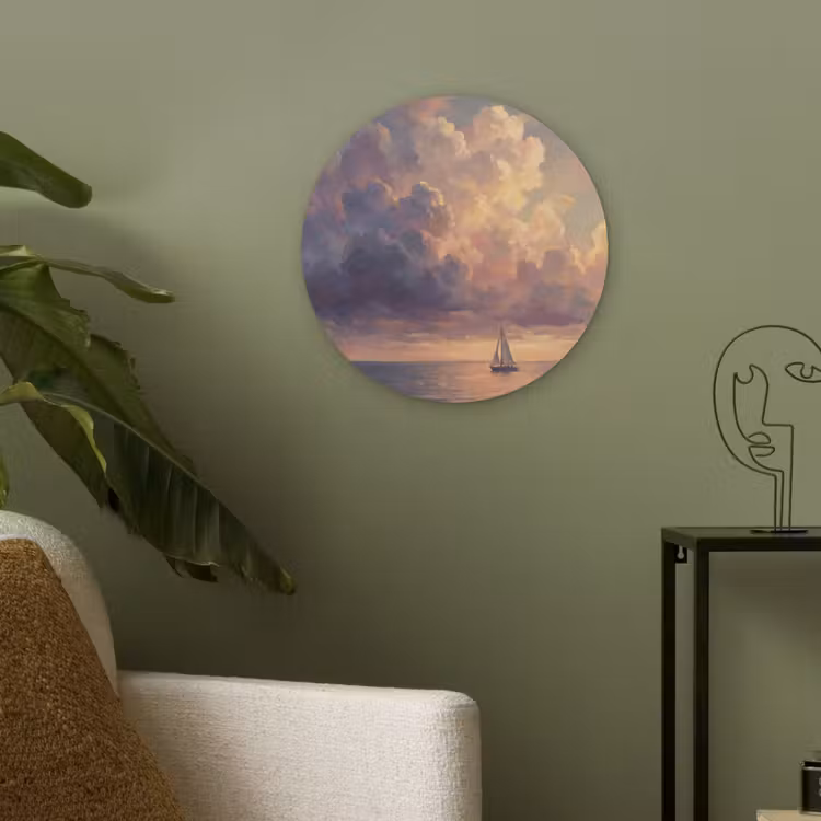 Boot - Zonsondergang - Zee - Natuur - Goud Akoestische PET Vilt - Rond klein -sfeer2