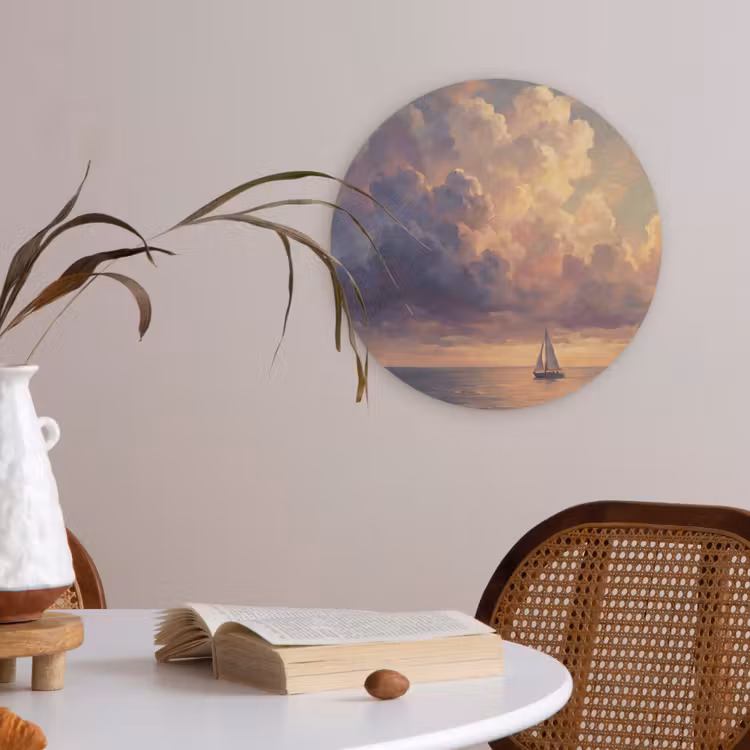 Boot - Zonsondergang - Zee - Natuur - Goud Akoestische PET Vilt - Rond klein -sfeer3