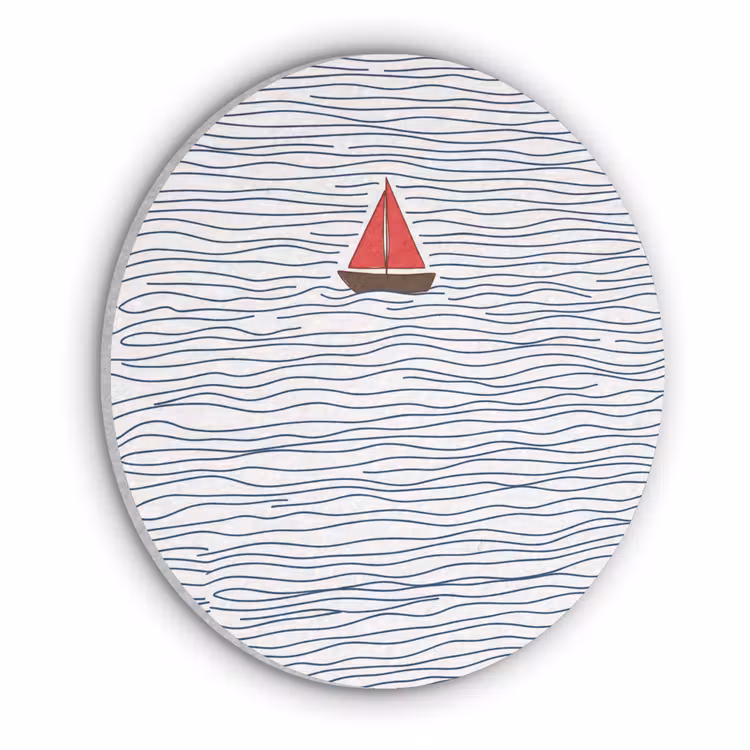 Boot - Water - Rood - Illustratie - Minimalistisch Akoestische PET Vilt - Rond klein -3d