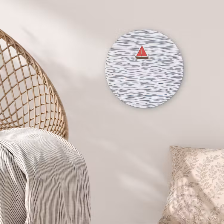 Boot - Water - Rood - Illustratie - Minimalistisch Akoestische PET Vilt - Rond klein -sfeer4