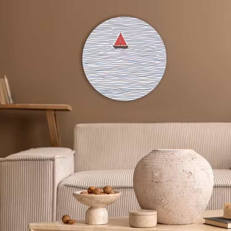 Boot - Water - Rood - Illustratie - Minimalistisch Akoestische PET Vilt - Rond klein -sfeer1