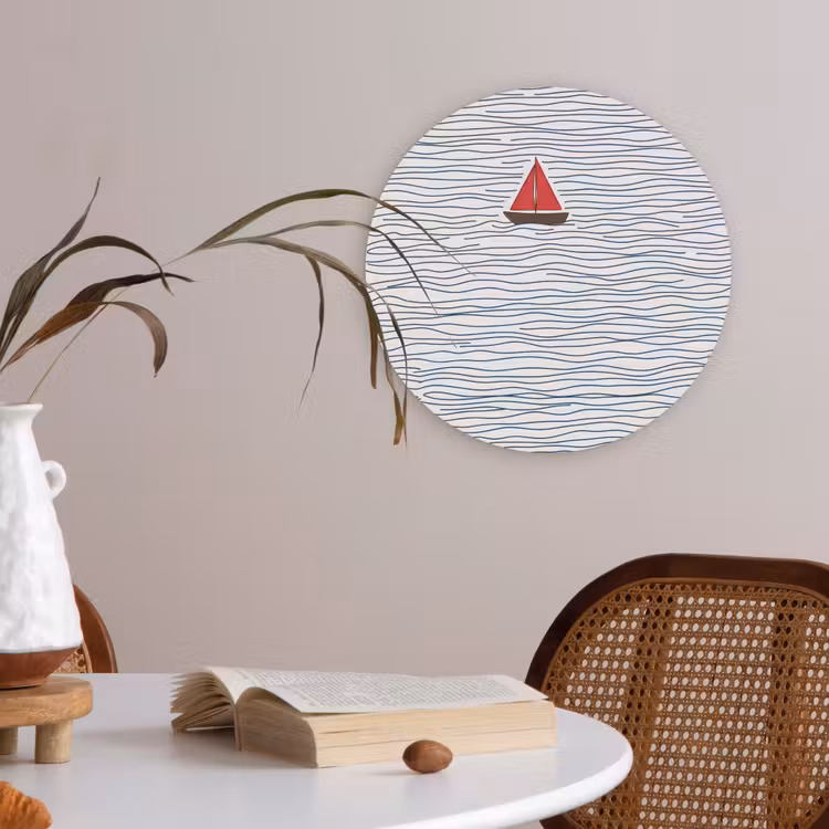 Boot - Water - Rood - Illustratie - Minimalistisch Akoestische PET Vilt - Rond klein -sfeer3