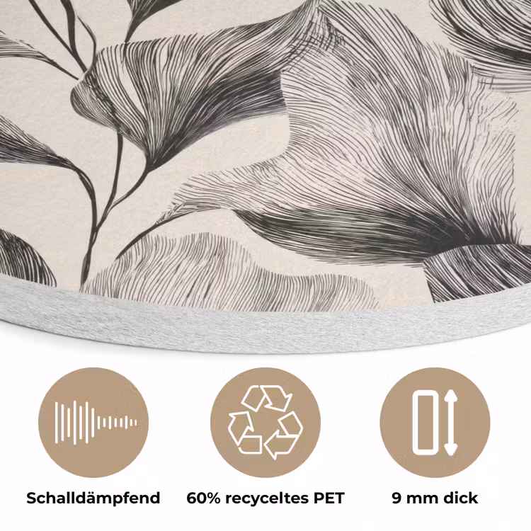 Botanisch - Bladeren - Zwart Akoestische PET Vilt - Rond klein 838 -closeup_DE