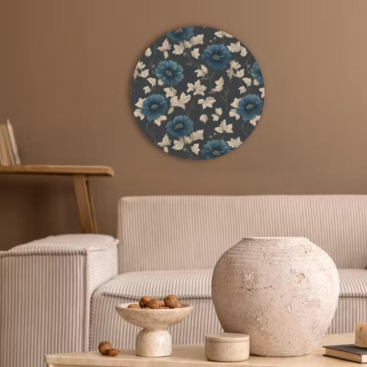 Botanisch - Bloemen - Blauw Akoestische PET Vilt - Rond klein 838 -sfeer1