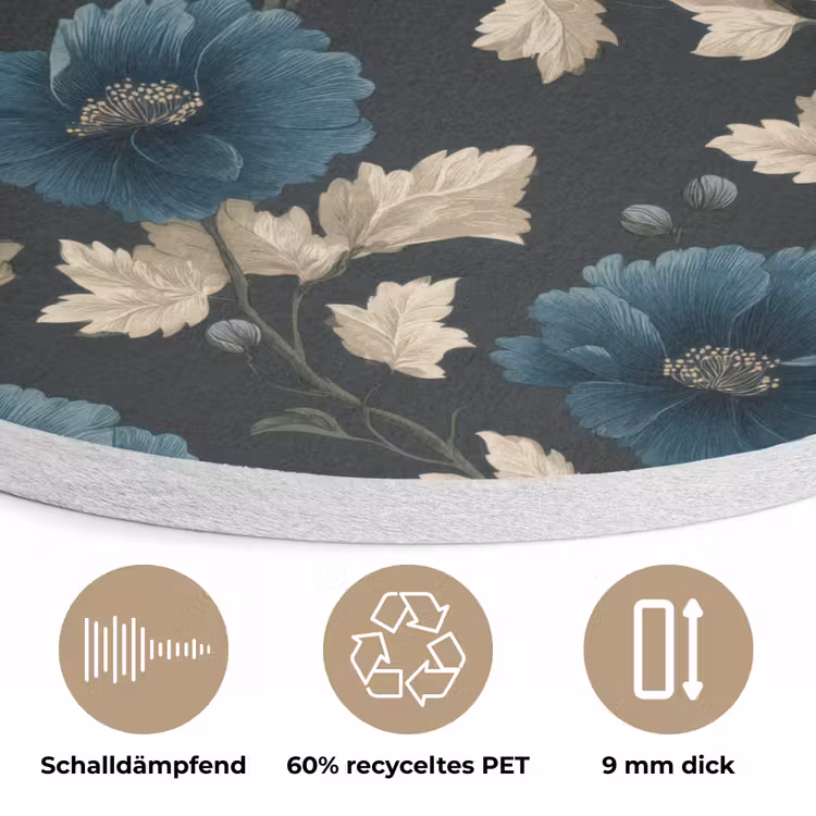 Botanisch - Bloemen - Blauw Akoestische PET Vilt - Rond klein 838 -closeup_DE