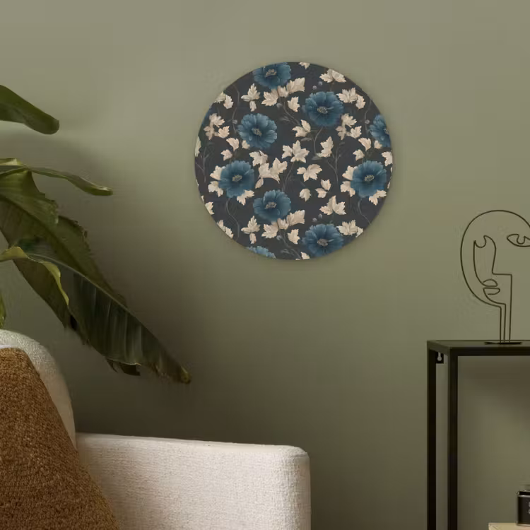 Botanisch - Bloemen - Blauw Akoestische PET Vilt - Rond klein 838 -sfeer2