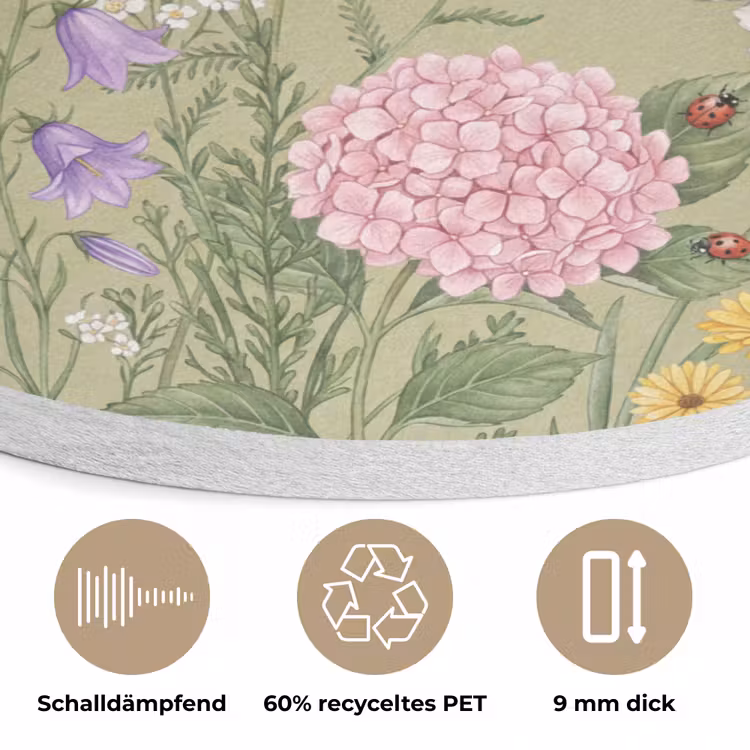 Botanisch - Bloemen - Kleurrijk Akoestische PET Vilt - Rond klein -closeup_DE