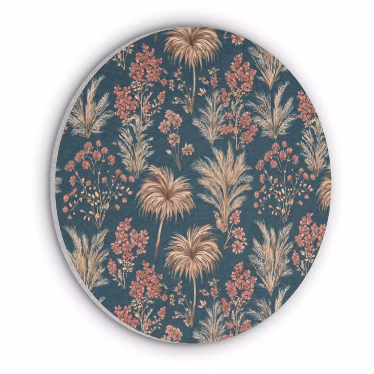 Botanisch - Patroon - Blauw Akoestische PET Vilt - Rond klein 838 -3d