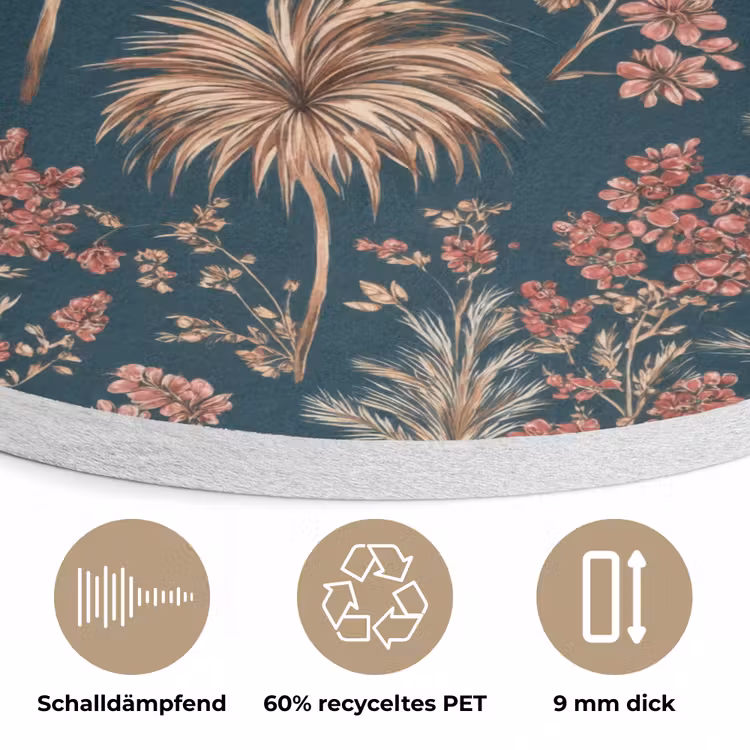 Botanisch - Patroon - Blauw Akoestische PET Vilt - Rond klein 838 -closeup_DE
