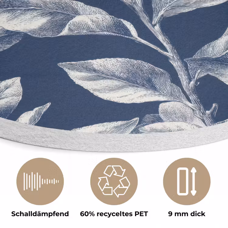 Botanisch - Patroon - Blauw Akoestische PET Vilt - Rond klein 838 -closeup_DE