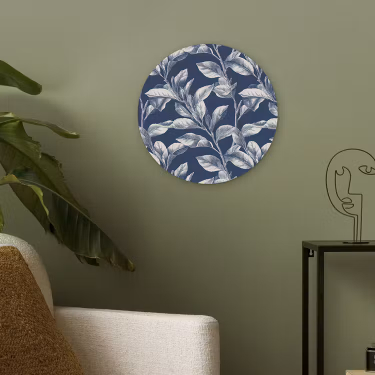 Botanisch - Patroon - Blauw Akoestische PET Vilt - Rond klein 838 -sfeer2