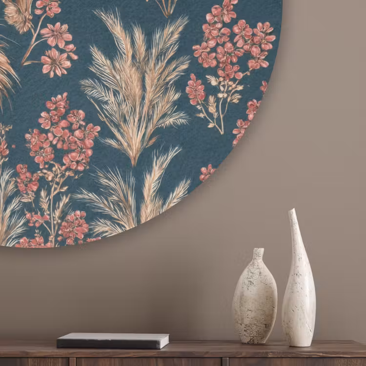 Botanisch - Patroon - Blauw Akoestische PET Vilt - Rond klein 838 -sfeer5_closeup