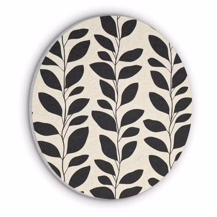 Botanisch - Dessin - Zwart - Beige Akoestische PET Vilt - Rond klein 838 -3d