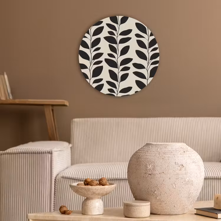 Botanisch - Dessin - Zwart - Beige Akoestische PET Vilt - Rond klein 838 -sfeer1