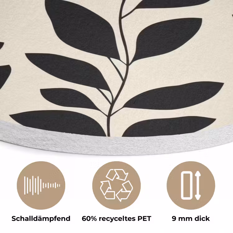 Botanisch - Dessin - Zwart - Beige Akoestische PET Vilt - Rond klein 838 -closeup_DE