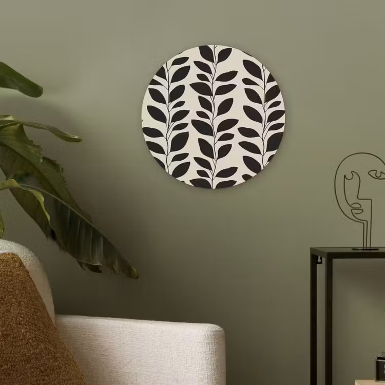 Botanisch - Dessin - Zwart - Beige Akoestische PET Vilt - Rond klein 838 -sfeer2